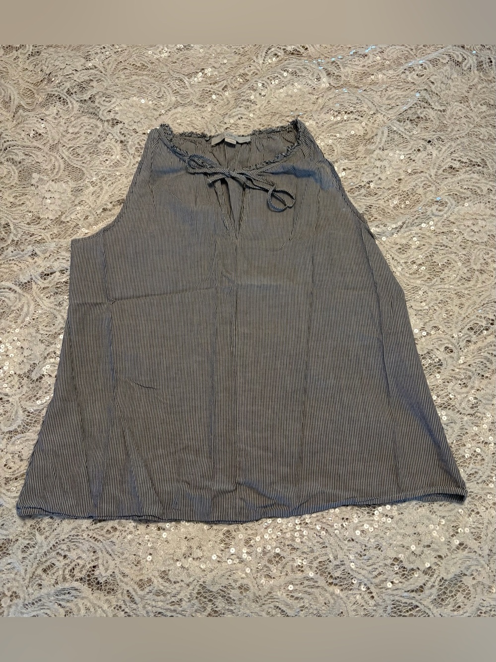 LOFT/Pre-loved Gray Pinstripe Tie-Neck Sleeveless Camisole MP